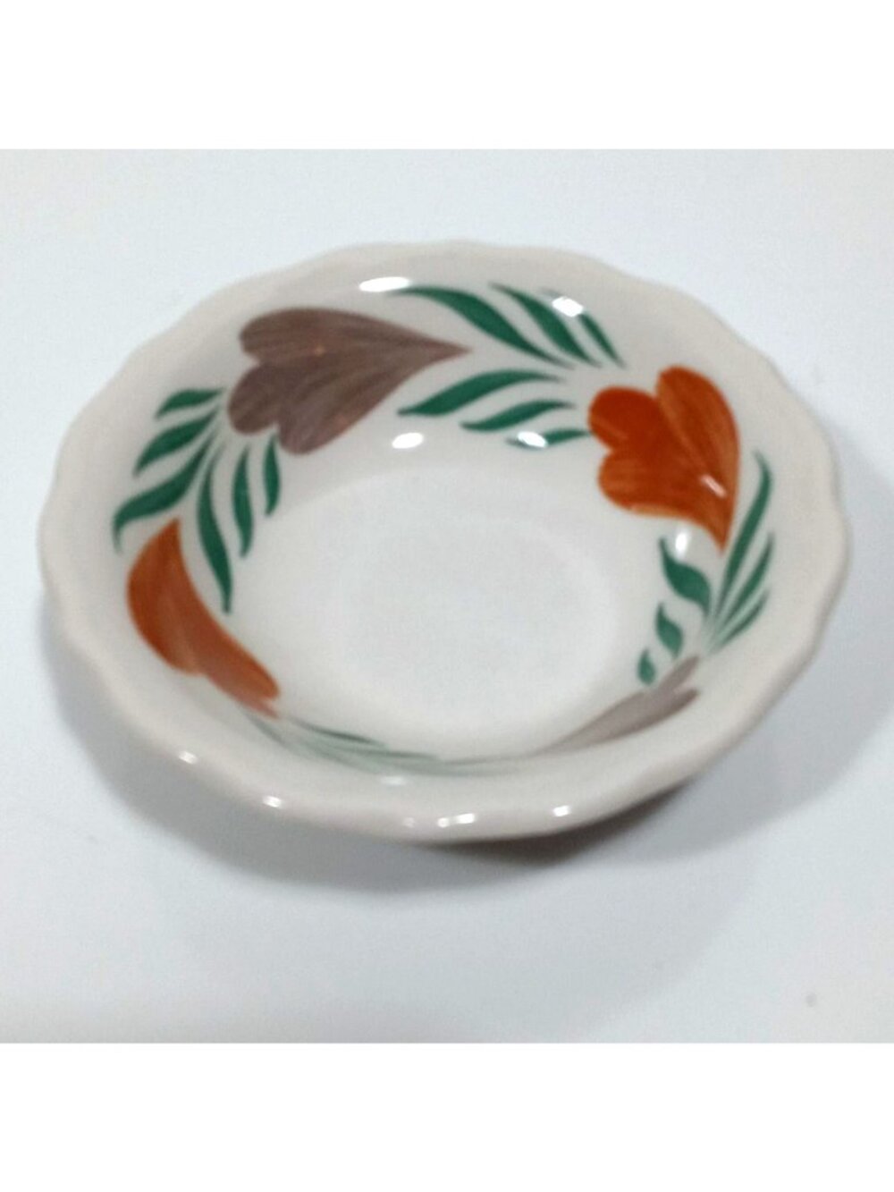 Syracuse China Berry Bowl Floral Design White With Orange Gray Accents Vintage